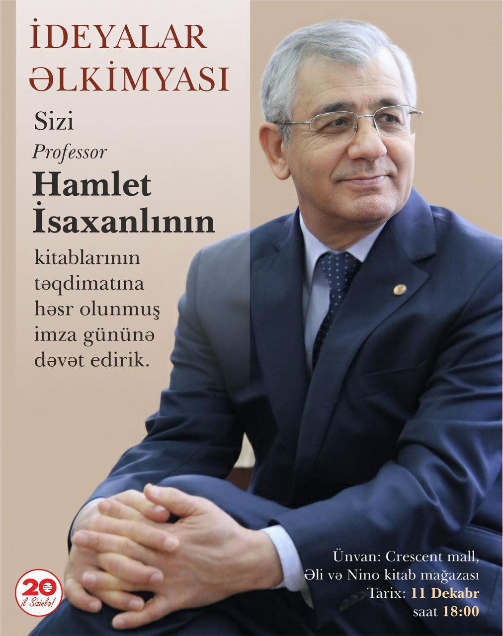 Professor Hamlet İsaxanlının Kitablarına Həsr Olunmuş İmza Günü Keçiriləcək